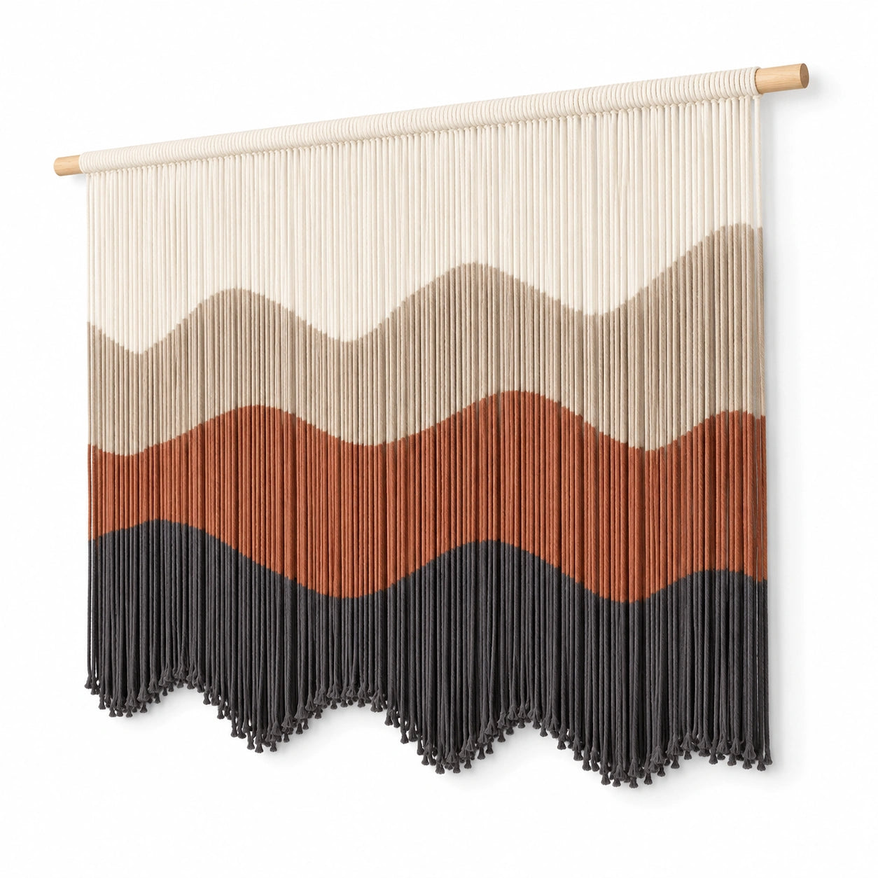 Makramee Wandteppich 100 x 100 cm Baumwolle Elfenbein Beige Terrakotta Anthrazit mit Holzstab