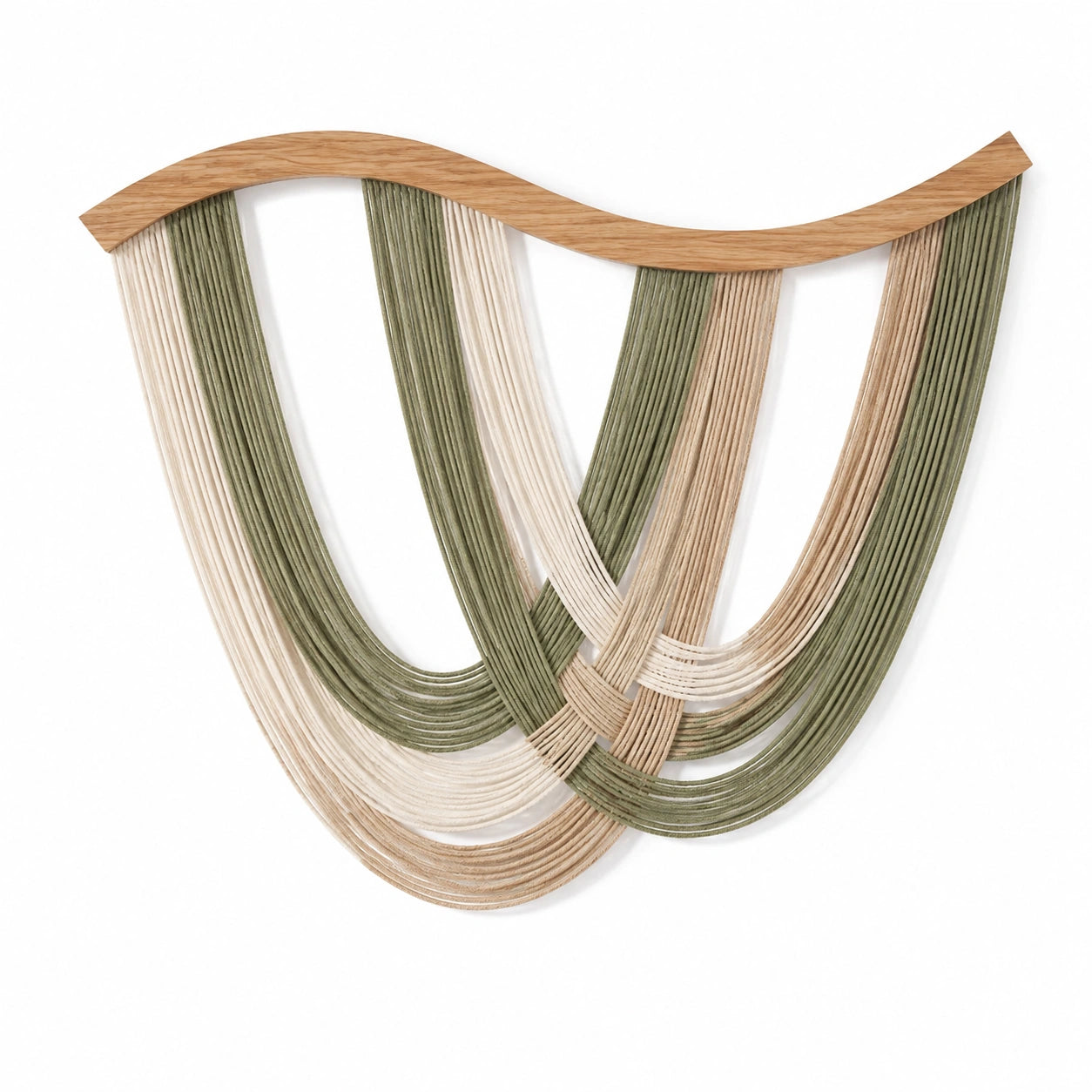 Wandteppich 100 x 85 cm aus Baumwollkordel und Holz in Grün Beige Natur - geflochtene Wanddekoration