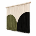 Makramee Wandteppich 70 x 100 cm aus Baumwollkordel in Beige Grün Schwarz mit Holzstab Boho