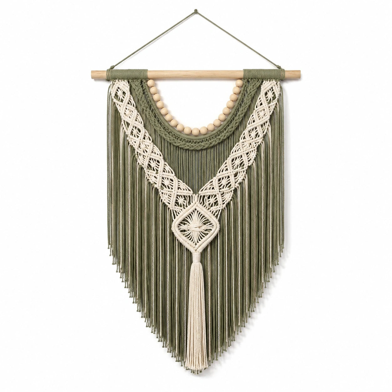 Makramee Wandbehang 60 x 90 cm Baumwolle Grün Creme Boho Hängedekoration