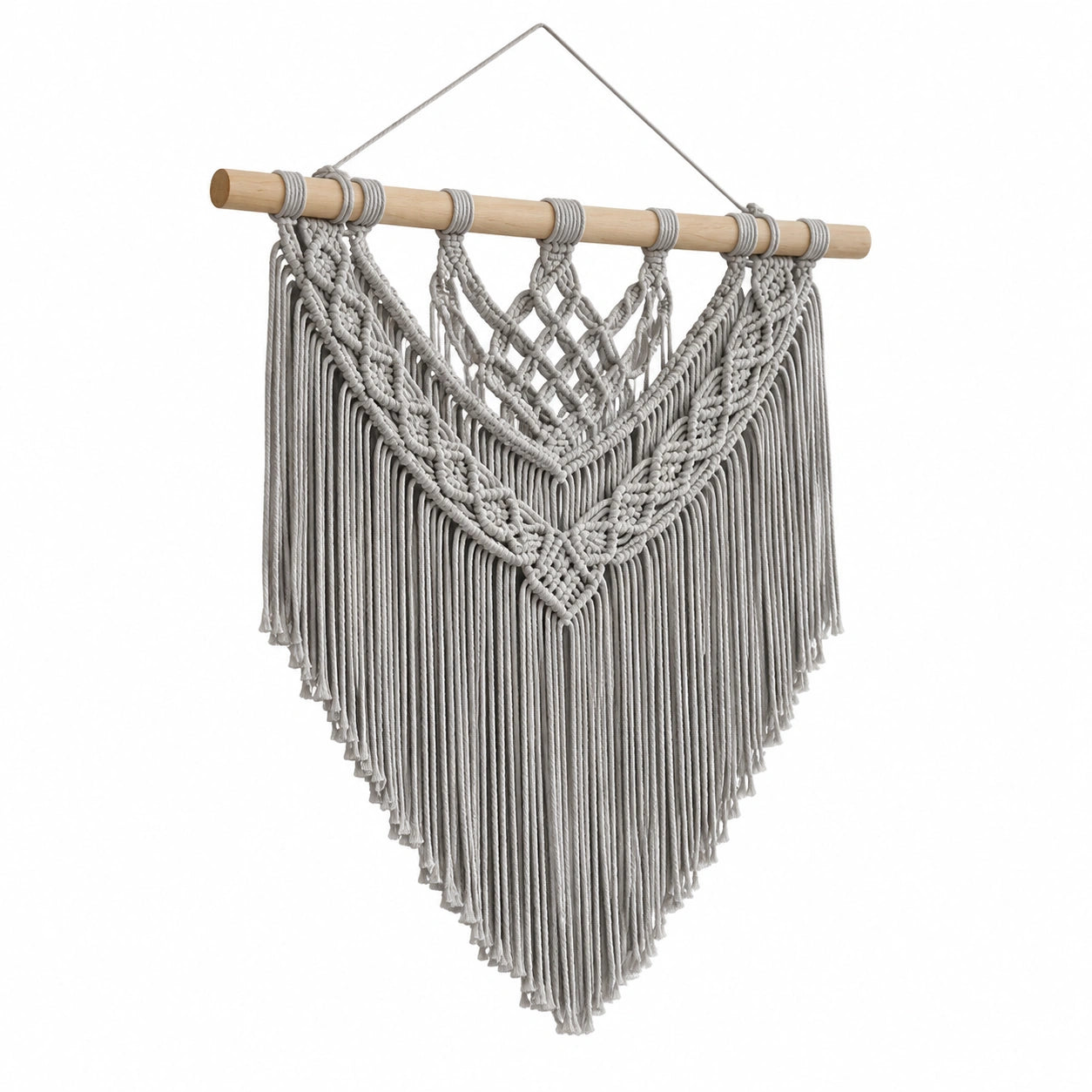 Makramee Wandbehang 70 x 95 cm Textil und Holz Grau Boho Wanddekoration