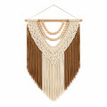 Makramee Wandteppich 60 x 100 cm Baumwolle Beige Braun mit Holzperlen Boho Wanddekoration