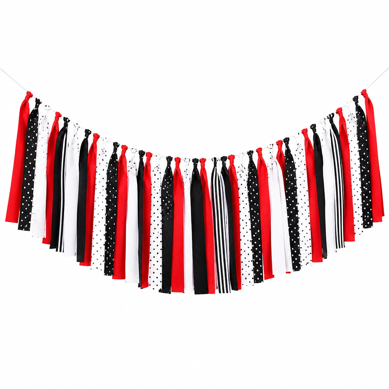 Stoffband Girlande 150 x 45 cm aus Polyester Rot Schwarz Weiß für Party Dekoration