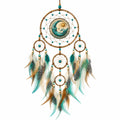 Traumfänger Wanddekoration 35 x 80 cm mit Federn und Perlen in Türkis Braun Boho Stil