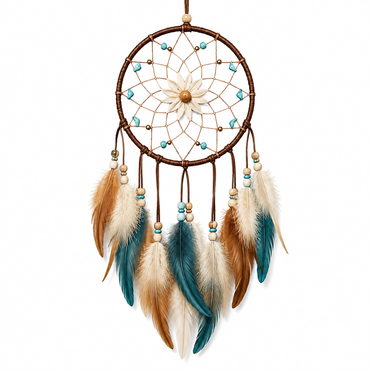 Traumfänger 30 cm x 75 cm Braun Türkis Feder Wanddekoration Boho