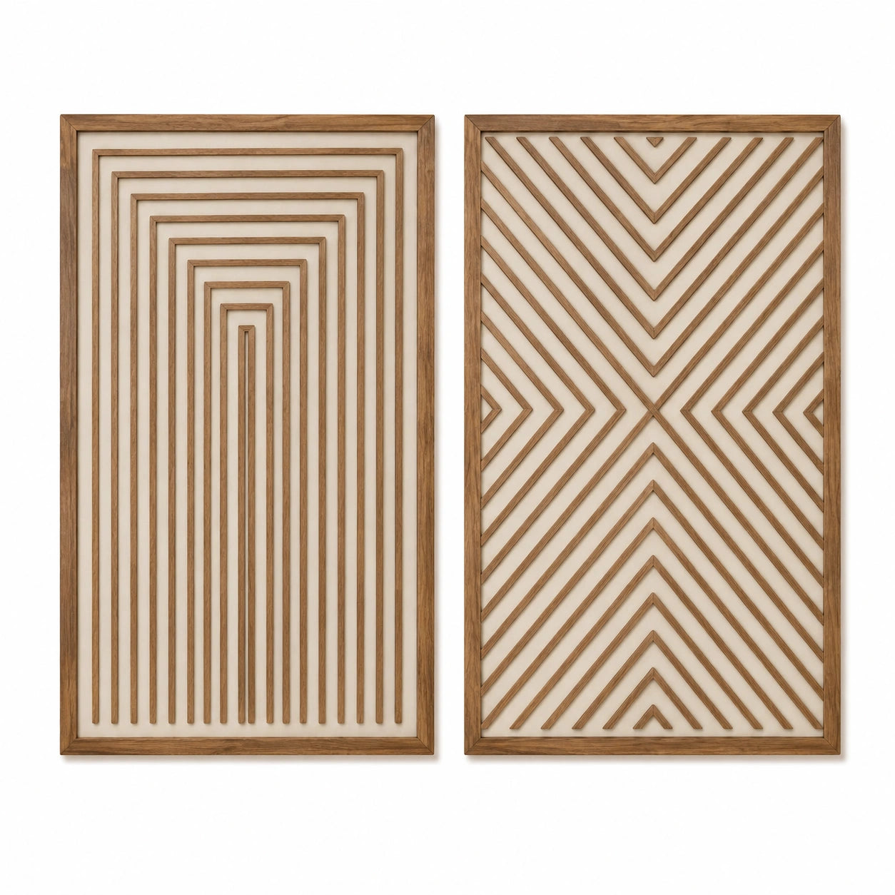 Wanddekoration 2er Set 50 x 90 cm Holz Natur mit geometrischem Muster