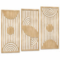 Wanddekoration 3er Set 30 x 90 cm Holz Natur geometrisches Linienmuster