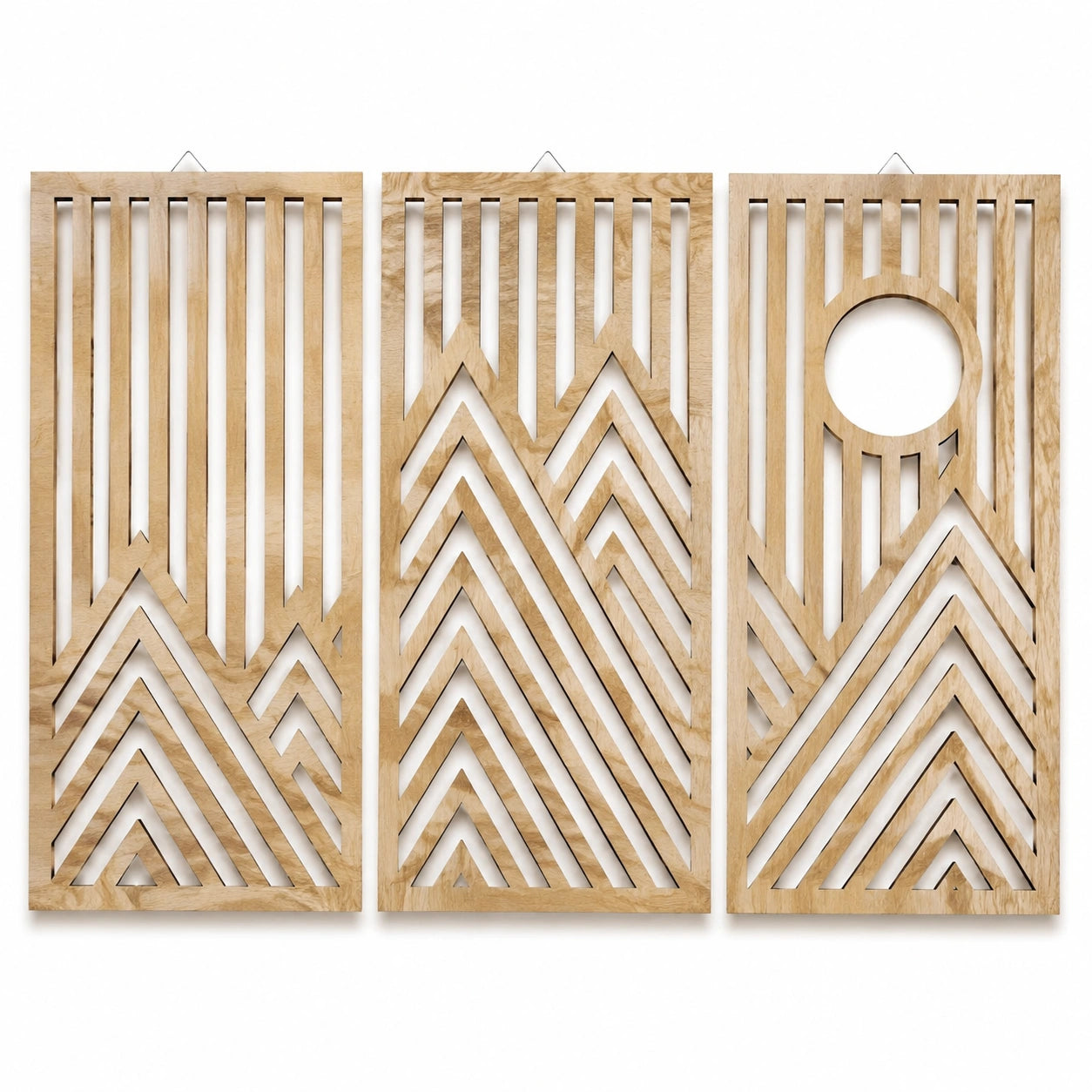 Wanddekoration 3-teilig 80 x 40 cm Holz Natur geometrisches Design zum Aufhängen