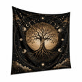 Wandteppich 150 x 150 cm Polyester Schwarz Gold mit Baum und Mondphasen Motiv zum Aufhängen