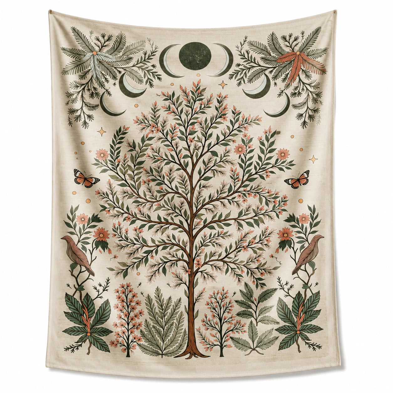 Wandteppich 150 x 130 cm Polyester Beige mit botanischem Baum Motiv für Wanddekoration im Boho Stil