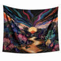 Wandteppich 150 cm x 130 cm Textilgewebe Schwarz mit Berglandschaft für Wanddekoration